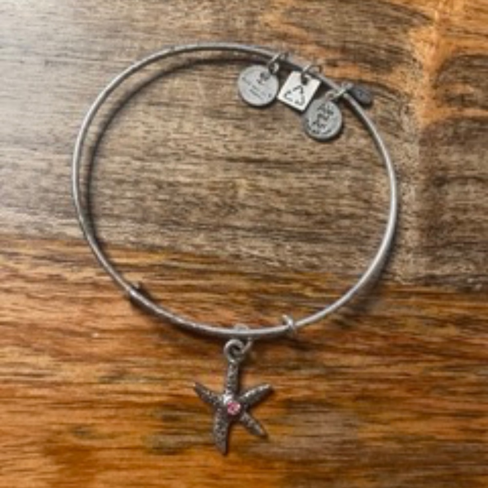 ALEX & ANI STARFISH CHARM BANGLE BRACELET WITH PINK GEM
